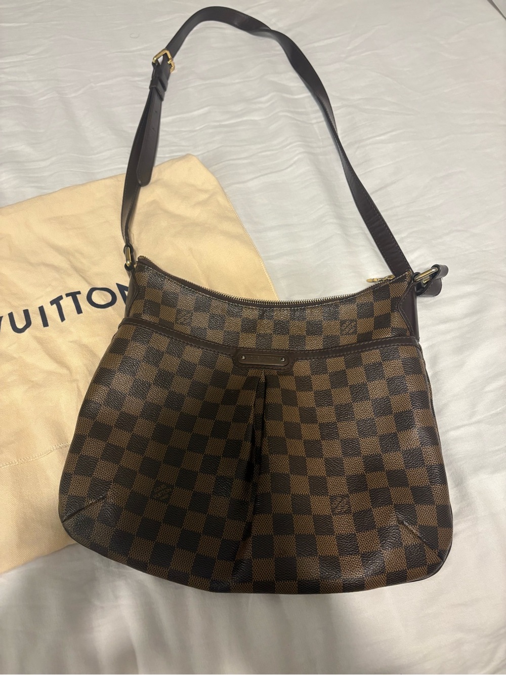 Louis Vuitton Brown Damier Ebene Check Shoulder Bag with Dark Brown Strap
